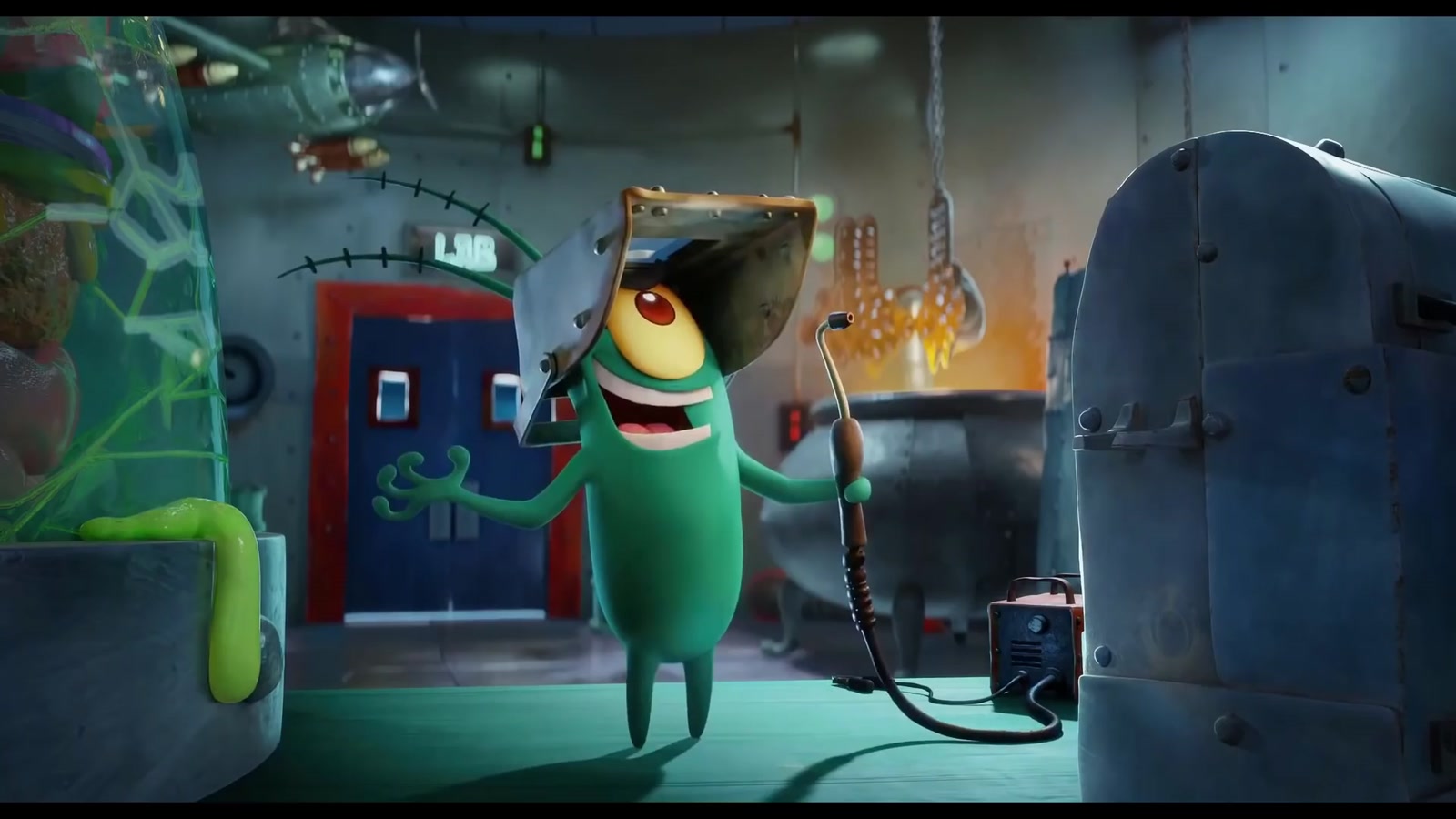 Plankton in a cinematic kitchen environment from The SpongeBob Movie: Sponge on the Run